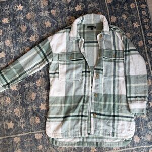 Banana Republic Sage Green and White Plaid Shacket with Pockets | Women’s S